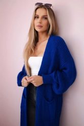 Sweter długi kardigan chabrowy. Niebieskie kardigany damskie KESI, l, bez wzorów, z włókna, bez kołnierzyka, plus size. Za 175.65 zł.