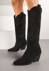 Czarne Botki Kowbojki na Stożkowym Obcasie Fonethis. Czarne botki damskie Born2be, z aplikacjami, z jeansu, boho, bez obcasa, na obcasie, bez zapięcia. Za 129.99 zł.