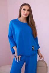 Komplet bawełniany bluza + spodnie chabrowy. Niebieskie bluzy damskie KESI, l, bez wzorów, z bawełny, biznesowe, bez ramiączek, bez kaptura. Za 284.37 zł.