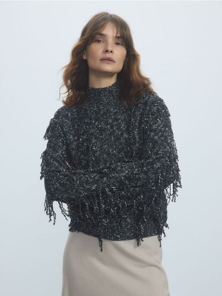 Sweter z wełną - wielobarwny. Swetry nierozpinane damskie Reserved, l, bez wzorów, z bawełny, bez kołnierzyka, bez ramiączek. Za 239.99 zł.