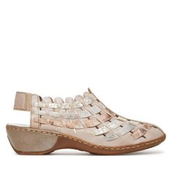 Sandały Rieker. Brązowe sandały damskie Rieker, bez wzorów, bez obcasa, na koturnie, bez zapięcia. Za 219.99 zł.