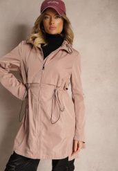 Różowa Kurtka Parka z Odpinanym Kapturem i Troczkiem w Talii Labiana. Czerwone kurtki damskie Renee, l, bez wzorów, z materiału. Za 179.99 zł.