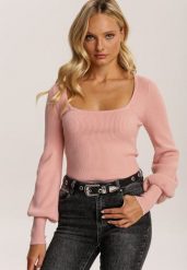 Różowy Sweter Oranrad. Czerwone swetry nierozpinane damskie Renee, bez wzorów, z dzianiny, casualowe, bez kołnierzyka, bez ramiączek. Za 99.99 zł.