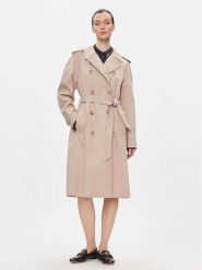 Tommy Hilfiger Trencz Cotton Classic Trench WW0WW40482 Beżowy Regular Fit. Brązowe płaszcze damskie Tommy Hilfiger, bez wzorów, z bawełny, bez kołnierzyka, bez kaptura. Za 1,439.00 zł.