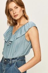 LEE RUFFLE TANK DAMSKA BLUZKA SKY BLUE L46GIINR 112110932. Niebieskie bluzki damskie Lee, l, bez wzorów, bez kołnierzyka, bez ramiączek. Za 129.99 zł.