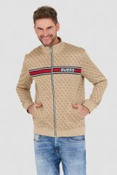 GUESS Beżowa męska bluza Korbin. Brązowe bluzy męskie Guess, l, z aplikacjami, bez ramiączek, bez kaptura. W wyprzedaży za 426.99 zł.