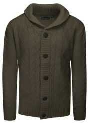 Dziergany Sweter Zapinany na Guziki, Kardigan, Elegancki - BRAVE SOUL - Khaki. Zielone swetry męskie Brave Soul, l, bez wzorów, dziergany, casualowe, bez kołnierzyka, bez ramiączek. Za 149.00 zł.
