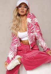 Różowy Komplet Dresowy Welurowy Bluza z Kapturem i Florystycznym Printem oraz Szerokie Luźne Spodnie Raiantise. Czerwone bluzy damskie Renee, m, bez wzorów, z dresówki, bez ramiączek, z kapturem. Za 69.99 zł.