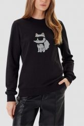 KARL LAGERFELD Bluza czarna damska z cyrkoniami Ikon RS, Rozmiar XS. Czarne bluzy damskie KARL LAGERFELD, xs, bez wzorów, z bawełny, eleganckie, bez ramiączek, bez kaptura. W wyprzedaży za 407.99 zł.