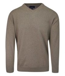 Sweter Beżowy w Serek (V-neck), Klasyczny, Męski, Melanżowy, Elegancki -Adriano Guinari. Brązowe swetry męskie Adriano Guinari, m, bez wzorów, z bawełny, biznesowe, bez kołnierzyka, bez ramiączek. Za 169.00 zł.
