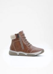 Botki sznurowane Rieker. Brązowe botki damskie bonprix, bez wzorów, bez obcasa, bez zapięcia. Za 339.99 zł.