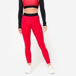 Legginsy fitness damskie Domyos. Czerwone legginsy damskie DOMYOS, bez wzorów, z elastanu. Za 99.99 zł.