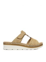 Rieker Klapki CEO-V1243-60 Beżowy. Brązowe klapki damskie Rieker, bez wzorów, ze skóry, bez obcasa, bez zapięcia. Za 319.99 zł.