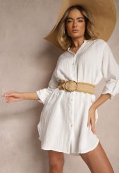 Biała Pudełkowa Sukienka Bawełniana Oversize z Dekoltem w Serek Elavellis. Białe sukienki damskie Renee, na co dzień, m, bez wzorów, z bawełny, eleganckie, bez kołnierzyka, bez ramiączek, mini, oversize. Za 99.99 zł.