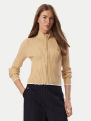 Tommy Jeans Kardigan DW0DW23355 Beżowy jasny Slim Fit. Brązowe kardigany damskie Tommy Jeans, xl, bez wzorów, z jeansu, bez kołnierzyka. Za 449.99 zł.
