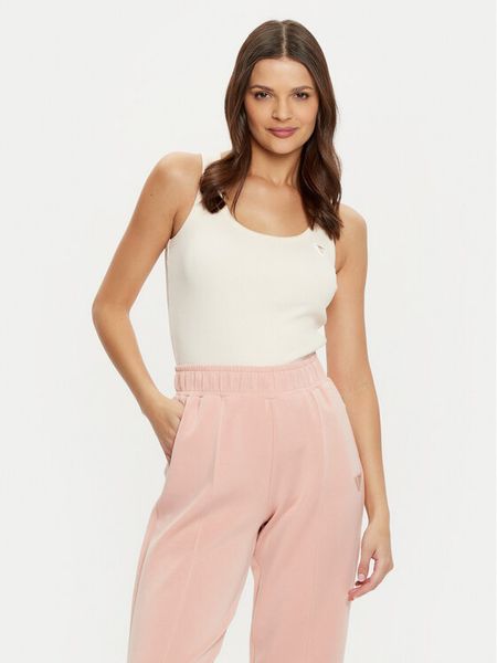 Guess Top V4YP06 K8RT2 Écru Regular Fit. Topy damskie Guess, l, z aplikacjami, z wiskozy, bez kołnierzyka, bez ramiączek. Za 155.00 zł.