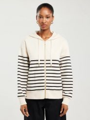 Bluza damska z kapturem rozpinana w paski kremowa Selina 103. Białe bluzy damskie BIG STAR, l, bez wzorów, eleganckie, bez ramiączek, z kapturem. Za 249.99 zł.