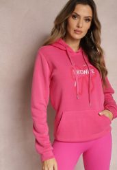 Różowa Bluza Wykończona Polarem z Nadrukiem i Kapturem Nimba. Czerwone bluzy damskie Renee, l, bez wzorów, z bawełny, casualowe, bez ramiączek. Za 79.99 zł.