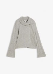 Kardigan z mieszanki bawełny. Szare kardigany damskie bonprix, bez wzorów, z bawełny, bez kołnierzyka. Za 114.99 zł.