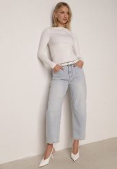 Niebieskie Jeansy z Bawełną o Fasonie Mom Fit z Wysokim Stanem Vrenes. Niebieskie jeansy damskie Born2be, bez wzorów, z bawełny, klasyczne, z podwyższonym stanem. Za 119.99 zł.