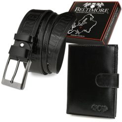 Zestaw Męski Skórzany Premium Beltimore Portfel Pasek U17 : Kolory - Czarny, Rozmiar Pasków - R.95-110 Cm. Czarne paski męskie z jeansu, eleganckie. Za 114.99 zł.
