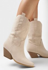 Beżowe Botki Alemedeia. Brązowe botki damskie Born2be, bez wzorów, bez obcasa, na obcasie, bez zapięcia. Za 169.99 zł.