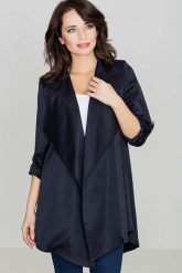 Granatowy Luźny Krótki Płaszcz bez Zapięcia. Niebieskie płaszcze damskie Katrus, m, bez wzorów, z elastanu, bez kołnierzyka, bez kaptura. Za 269.00 zł.