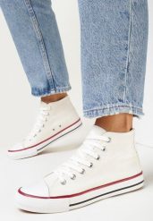 Białe Sznurowane Trampki z Cholewką za Kostkę Socerio. Białe trampki i tenisówki damskie Born2be, bez wzorów, za kostkę, bez zapięcia. Za 49.99 zł.