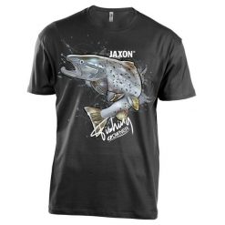 Koszulka wędkarska Jaxon Nature Troć. Czarne bluzki damskie Jaxon, xl, bez wzorów, sportowe, bez kołnierzyka, bez ramiączek. Za 69.99 zł.