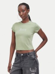 Juicy Couture T-Shirt JCWCT226326 Khaki Slim Fit. Brązowe t-shirty damskie Juicy Couture, xl, bez wzorów, bez kołnierzyka, bez ramiączek. Za 169.99 zł.