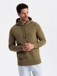 Bluza męska dresowa kangurka z kapturem BASIC – oliwkowa V2 OM-SSBN-0161 - XXL. Zielone bluzy męskie Ombre Clothing, l, bez wzorów, z dresówki, z kapturem. Za 113.99 zł.