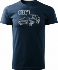 Topslang Koszulka z samochodem VW Golf 2 II męska granatowa REGULAR L. Swetry męskie Topslang, l, bez wzorów, bez kołnierzyka, bez ramiączek. Za 99.90 zł.