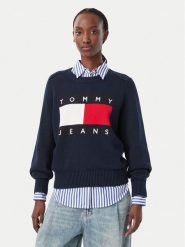 Tommy Jeans Sweter Flag DW0DW23450 Granatowy Regular Fit. Niebieskie swetry nierozpinane damskie Tommy Jeans, xs, bez wzorów, z bawełny, bez kołnierzyka, bez ramiączek. Za 489.99 zł.