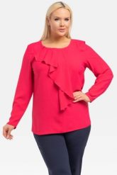 Bluzka wyjatkowa elegancka z żabotem DINA amarant. Bluzki damskie KARKO, plus size, bez wzorów, z elastanu, biznesowe, bez kołnierzyka, plus size, bez ramiączek. Za 79.50 zł.