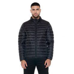 Kurtka puchowa z pełny zamek błyskawiczny na co dzień. Czarne kurtki męskie LEONE 1947 APPAREL, bez wzorów, z poliesteru, sportowe, bez kaptura. W wyprzedaży za 201.87 zł.