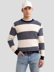Sweter męski bawełniany w pasy beżowo-szare Pasador 000. Brązowe swetry męskie BIG STAR, l, bez wzorów, z bawełny, eleganckie, bez kołnierzyka, bez ramiączek. W wyprzedaży za 99.99 zł.