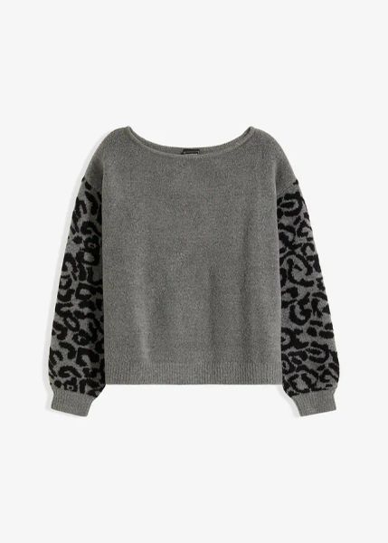 Sweter. Szare swetry nierozpinane damskie bonprix, bez wzorów, bez kołnierzyka, bez ramiączek. Za 129.99 zł.