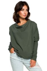 Zielona Oversizowa Bluza z Dekoltem Typu Woda. Zielone bluzy damskie MOE, l, bez wzorów, z bawełny, bez ramiączek, bez kaptura. Za 209.90 zł.