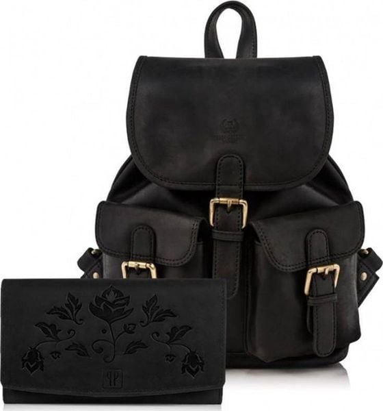 Paolo Peruzzi Zestaw damski skórzany PAOLO PERUZZI ZUP-26-BL czarny plecak i portfel. Czarne plecaki damskie Paolo Peruzzi, bez wzorów. Za 534.77 zł.