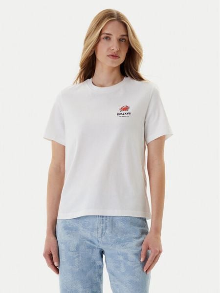 Mustang T-Shirt Monroe 1016513 Biały Relaxed Fit. Białe t-shirty damskie Mustang, s, bez wzorów, z bawełny, bez kołnierzyka, bez ramiączek. Za 59.99 zł.