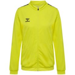 Damska bluza dresowa z poliestru zapinana na zamek Hummel Authentic. Żółte bluzy damskie Hummel, bez wzorów, z dresówki, sportowe, bez ramiączek, bez kaptura. Za 258.00 zł.