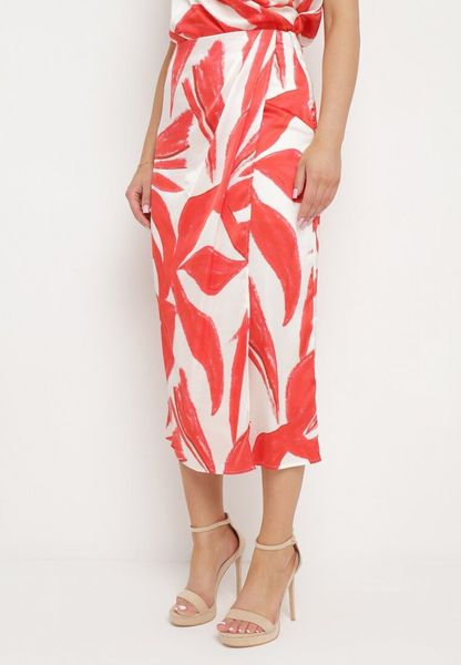 Biało-Czerwona Spódnica Midi Kopertowa w Abstrakcyjny Wzór Vaccinium. Białe spódnice damskie Born2be, na co dzień, l, bez wzorów, eleganckie, midi, kopertowe. Za 99.99 zł.