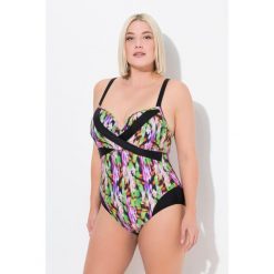Damski Strój kąpielowy miękkie miseczki z fiszbinami kopertowy styl. Czarne stroje kąpielowe damskie Ulla Popken, plus size, bez wzorów, z elastanu. Za 279.99 zł.