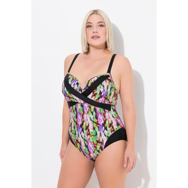 Damski Strój kąpielowy miękkie miseczki z fiszbinami kopertowy styl. Czarne stroje kąpielowe damskie Ulla Popken, plus size, bez wzorów, z elastanu. W wyprzedaży za 223.99 zł.