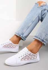 Białe Tenisówki z Ażurowymi Wstawkami Po Bokach Salessa. Białe trampki i tenisówki damskie Renee, w ażurowe wzory, z jeansu, bez zapięcia. Za 39.99 zł.