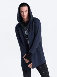 Dłuższa bluza męska rozpinana z obszernym kapturem PRAGA - granatowa B1369 - XXL. Niebieskie bluzy męskie Ombre Clothing, m, bez wzorów, z bawełny. Za 167.99 zł.