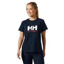Koszulka damska Helly Hansen Logo 2.0. Niebieskie bluzki damskie Helly Hansen, bez wzorów, z bawełny, sportowe, bez kołnierzyka, bez ramiączek. Za 109.99 zł.
