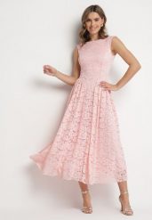 Różowa Koronkowa Sukienka o Rozkloszowanym Kroju z Odkrytymi Plecami Nelamia. Czerwone sukienki damskie Born2be, na co dzień, m, bez wzorów, z jeansu, eleganckie, bez kołnierzyka, bez ramiączek, maxi, rozkloszowane. Za 159.99 zł.