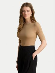LAUREN RALPH LAUREN Bluzka 200654963504 Beżowy ciemny Slim Fit. Brązowe bluzki damskie Lauren Ralph Lauren, xxl, bez wzorów, z bawełny, bez kołnierzyka, bez ramiączek. Za 289.99 zł.