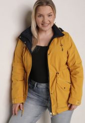 Żółto-Granatowa Przejściowa Kurtka Dwustronna Parka z Pikowaniem i Kapturem Tidare. Żółte parki damskie Born2be, l, bez wzorów, z jeansu, plus size. Za 109.99 zł.